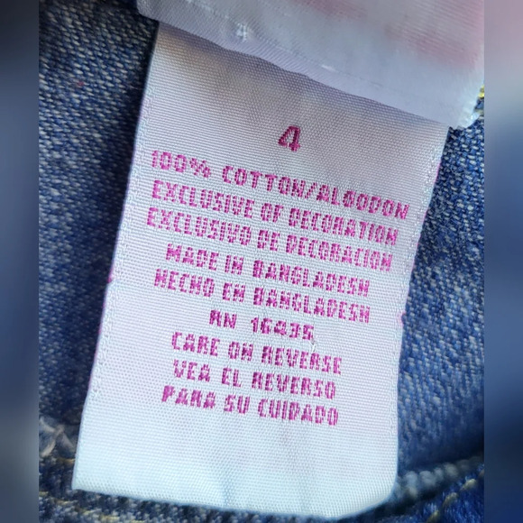 Vintage Nannette Kids Girls Pink Floral Embroidered Blue‎ Denim Jacket Size 4 - Picture 4 of 9